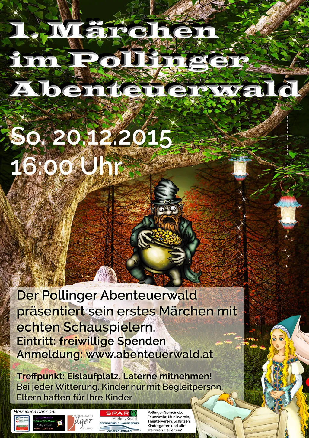 Plakat: 1. Märchen im Pollinger Abenteuerwald, So. 20.12.2015, 16:00 Uhr